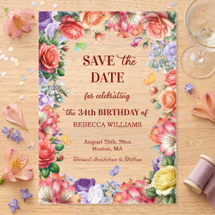 Invitations En Acrylique Faire part de fête d'anniversaire florale colorée