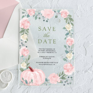 Invitations En Acrylique Faire part de mariage citrouille florale rose blus