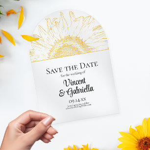 Invitations En Acrylique Faire part de mariage graphique tournesol jaune Sa