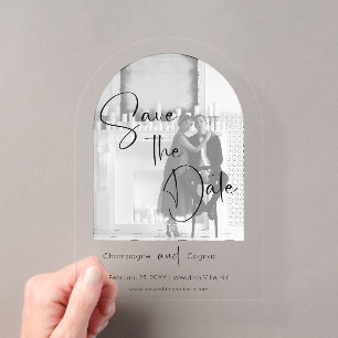 Invitations En Acrylique Faire part de mariage moderne avec photo à l'écrit
