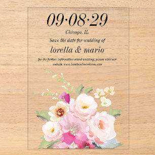 Invitations En Acrylique Faire part en acrylique poussiéreux rose floral po
