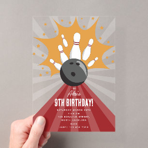 Invitations En Acrylique Faire un Strike de Bowling pour un Anniversaire d'