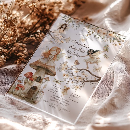 Invitations En Acrylique Fairy First Bird Woodland Floral