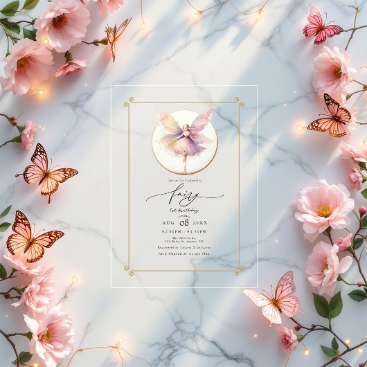 Invitations En Acrylique Fairy Premier 1er anniversaire fête