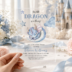 Invitations En Acrylique Fairy Tale Rêve Bleu Garçon Dragon Baby Shower