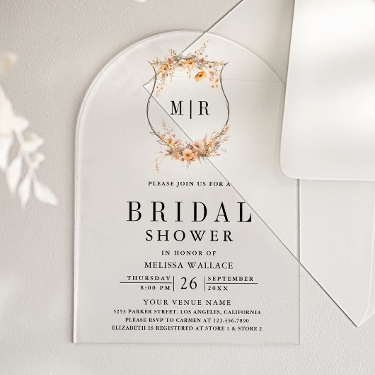 Invitations En Acrylique Fall Autumn Wildflower Crest Bridal Shower