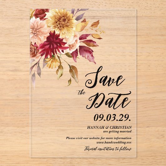 Invitations En Acrylique Fall Floral Save the date (Recto)