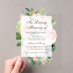 Invitations En Acrylique Fard Floral Feuille Clair Service Mémorial Acryliq