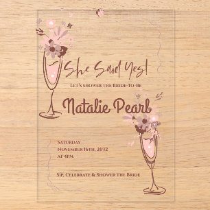 Invitations En Acrylique Fard Rosé Floral Champagne Elle a Dit Oui Enterrem