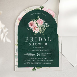 Invitations En Acrylique Fard Rose Floral Émeraude Vert Fête de Mariage