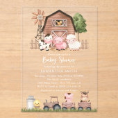 Invitations En Acrylique Farm Animals, Cute Animals, Barn, Baby Shower (Recto)