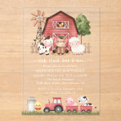 Invitations En Acrylique Farm Animals, Cute Animals, Barn, First Birthday (Recto)