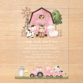 Invitations En Acrylique Farm Animals, Cute Animals, Barn, First Birthday (Recto)