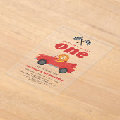 Invitations En Acrylique Fast One Lion Red Race Car Boy 1er Anniversaire (Poser)