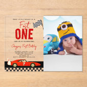Invitations En Acrylique Fast One Race Car Boy Photo 1st Birthday Party (Recto)