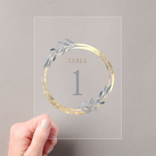 Invitations En Acrylique fausse feuille et bleu poussiéreux Tableau Numéro