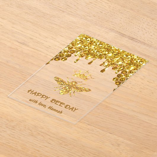 Invitations En Acrylique fausse parties scintillant Queen Bee Happy Birthda (Poser)