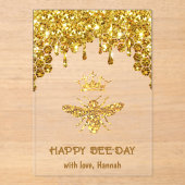Invitations En Acrylique fausse parties scintillant Queen Bee Happy Birthda (Recto)
