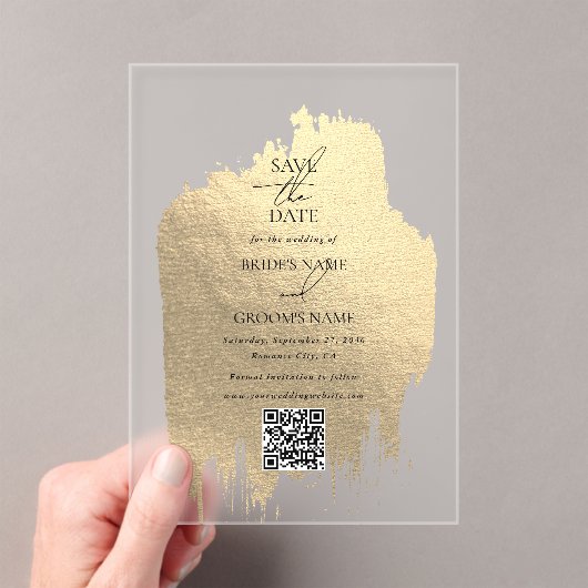 Invitations En Acrylique Faux Gold Foil Clair Mariage Enregistrer les dates (In situ (ordinateur de poche))