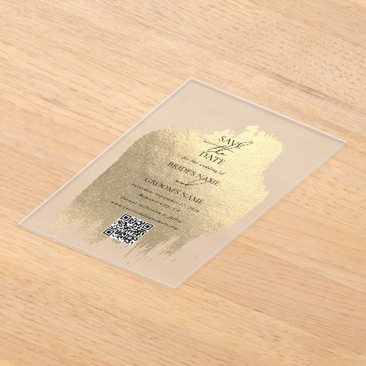 Invitations En Acrylique Faux Gold Foil Clair Mariage Enregistrer les dates (Poser)