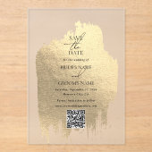 Invitations En Acrylique Faux Gold Foil Clair Mariage Enregistrer les dates (Recto)