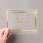 Invitations En Acrylique Faux Gold Frame Classy Élégant Enregistrer la date (In situ (ordinateur de poche))