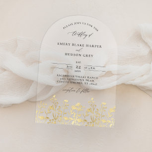 Invitations En Acrylique Faux Or Fleurs Sauvages Mariage Moderne Arche Clai