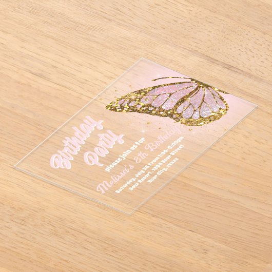 Invitations En Acrylique faux parties scintillant papillon conception Anniv (Poser)
