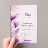 Invitations En Acrylique Faux Vellum Purple Floral Monogram Wedding (In situ (ordinateur de poche))