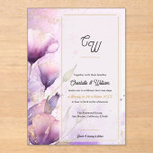 Invitations En Acrylique Faux Vellum Purple Floral Monogram Wedding (Recto)