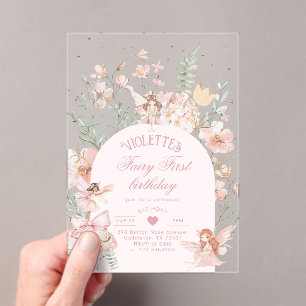 Invitations En Acrylique Fée Premier Anniversaire Jardin Enchanté Fantaisis
