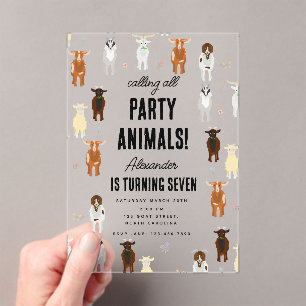 Invitations En Acrylique Ferme de chèvres mignons Animaux Fête Thème d'anni