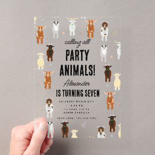 Invitations En Acrylique Ferme de chèvres mignons Thème d'anniversaire de c