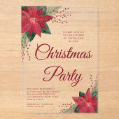 Invitations En Acrylique Festif Floral Poinsettia Noël (Recto)