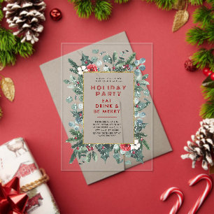 Invitations En Acrylique Festif Thème de Noël Floral Frame Fête
