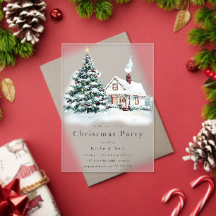 Invitations En Acrylique Festif Tree & House Corporate Christmas Party