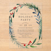 Invitations En Acrylique Festive et Holly Berries Wreath Holiday (Recto)