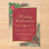 Invitations En Acrylique Festive Noël Holly & Pine Fête de Vacances (Recto)