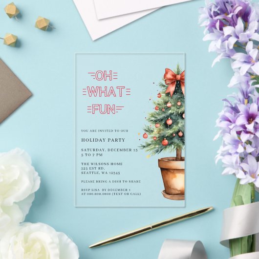 Invitations En Acrylique Festive Red Bow Christmas Tree Party (Insitu (Mariage))