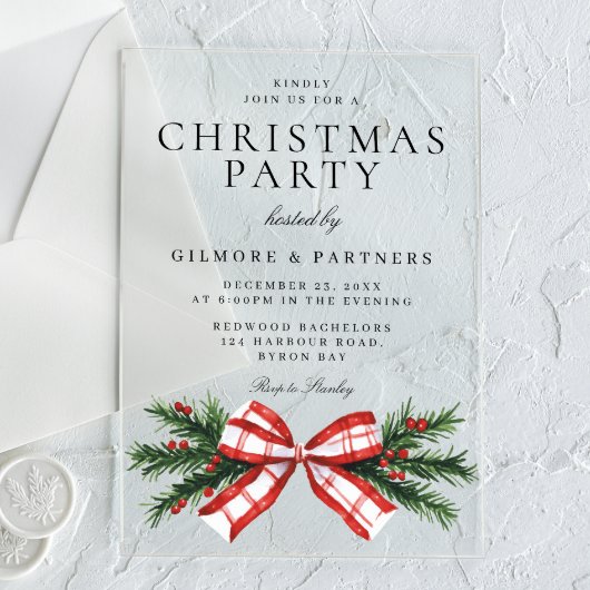 Invitations En Acrylique Festive Red Bow Corporate Christmas Party