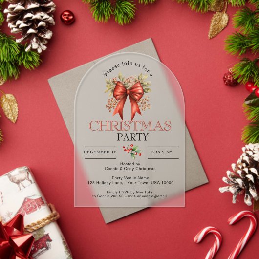 INVITATIONS EN ACRYLIQUE FESTIVE RED VACANCES BOW CHRISTMAS PARTY (Insitu (vacances))