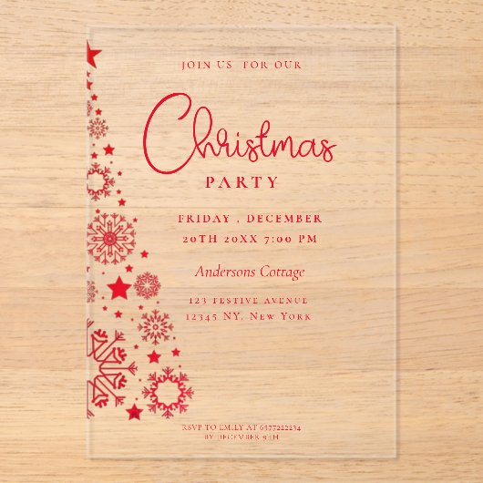 Invitations En Acrylique Festive Rouge blanc Noël (Recto)