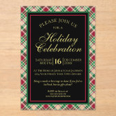 Invitations En Acrylique Festive Rouge & Vert Plaid Fête de Noël (Recto)