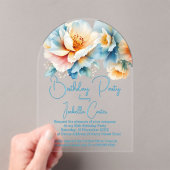 Invitations En Acrylique Fête Anniversaire Bleu Jaune Fleurs blanches (In situ (ordinateur de poche))