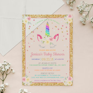 Invitations En Acrylique Fête Arc-en-ciel Paillettes Licorne Baby Shower