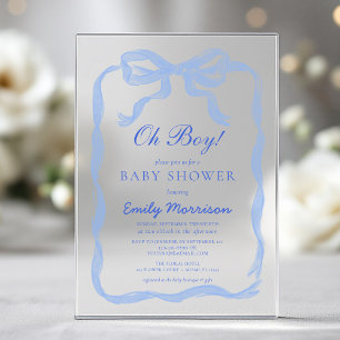 Invitations En Acrylique Fête Bébé Garçon Ruban Bleu Baby Shower