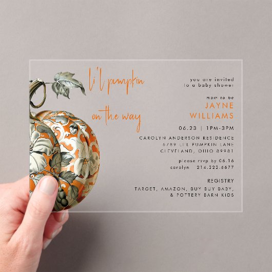 Invitations En Acrylique Fête bébé Li'l Pumpkin (In situ (ordinateur de poche))