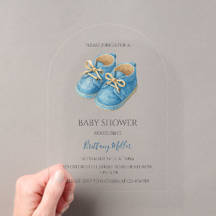 Invitations En Acrylique Fête bébé minimaliste avec baskets bleues