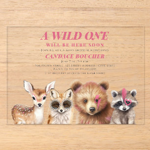Invitations En Acrylique Fête Bébé Sauvage en Forêt