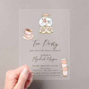 Invitations En Acrylique Fête bébé thème Rose Gold Dots Tea Party